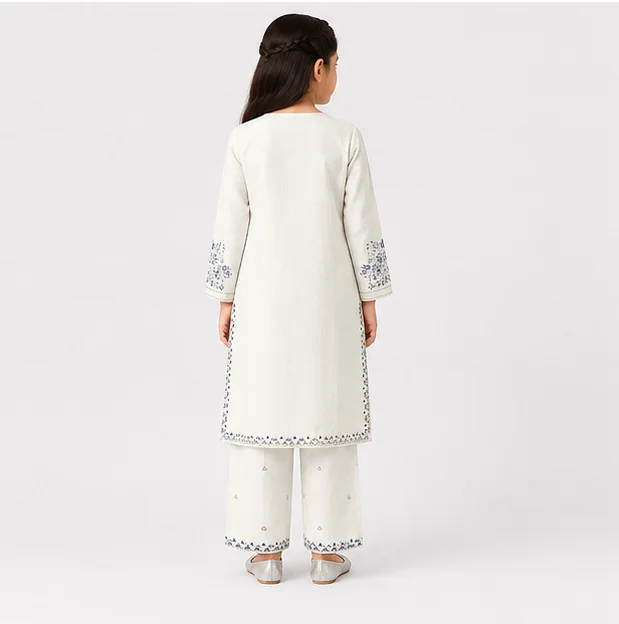 Girls Off-White Embroidered 2-Piece Suit view 2