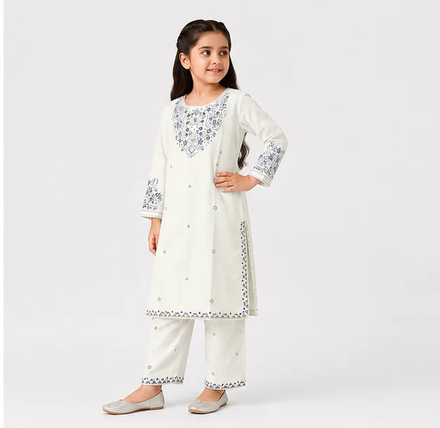Girls Off-White Embroidered 2-Piece Suit view 3