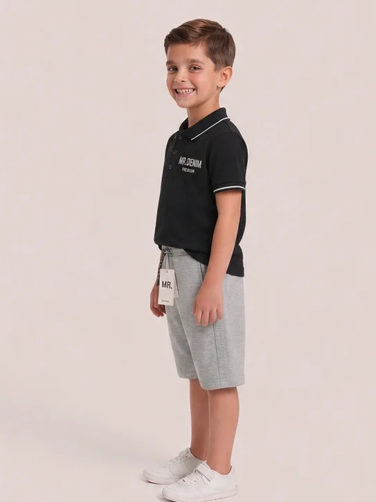 Kids's Heather Grey Textured Drawstring Shorts view 3