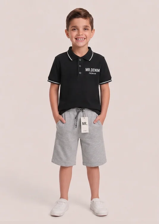 Kids's Heather Grey Textured Drawstring Shorts — alternate view