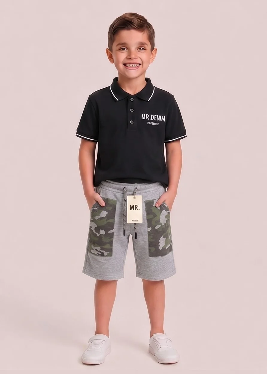 Kids' Heather Grey Camo Pocket Shorts — alternate view