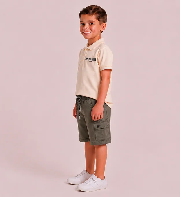 Boys' Olive Green Drawstring Cargo Shorts view 3