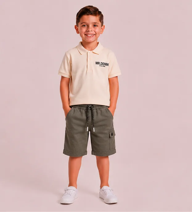 Boys' Olive Green Drawstring Cargo Shorts — alternate view