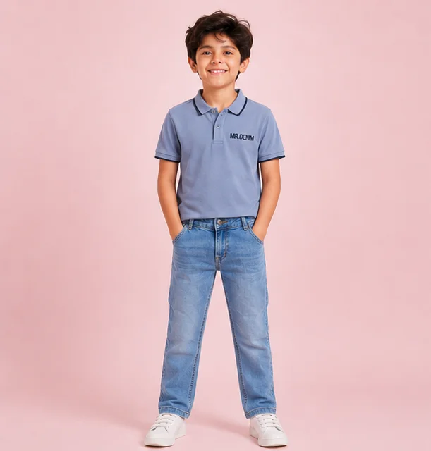 MR.DENIM Kids Classic Light Blue Faded Jeans — alternate view