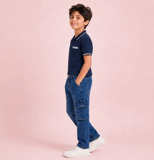 MR.DENIM Kids Dark Blue Denim Cargo Pants view 3