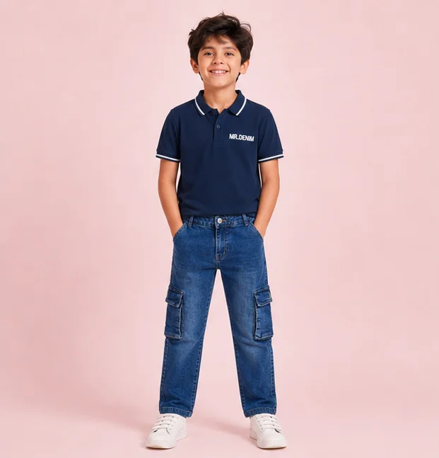 MR.DENIM Kids Dark Blue Denim Cargo Pants — alternate view