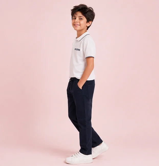 MR.DENIM Dark Navy Blue Drawstring Trousers view 3