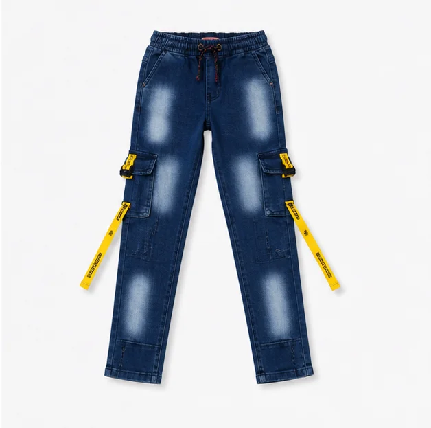 MR.DENIM Faded Blue Cargo Denim with Yellow Straps