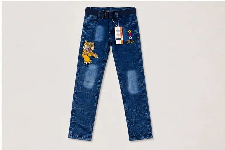 MR.DENIM Kids Blue Tiger Graphic Jeans with Belt