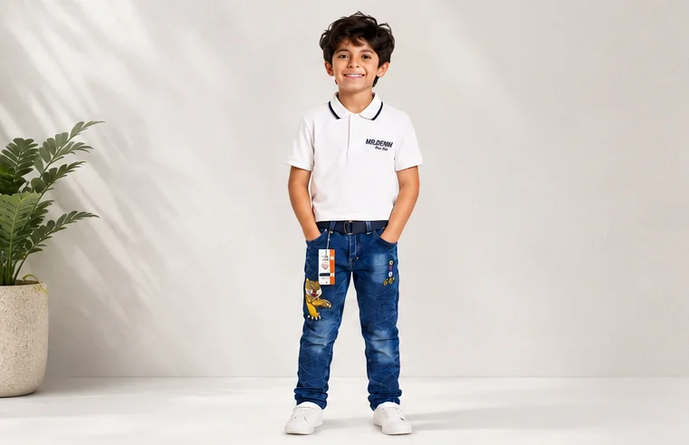 MR.DENIM Kids Blue Tiger Graphic Jeans with Belt — alternate view