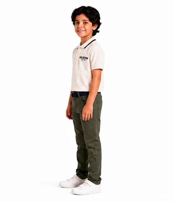 MR.DENIM Kids Olive Green Pants with Navy Belt view 3
