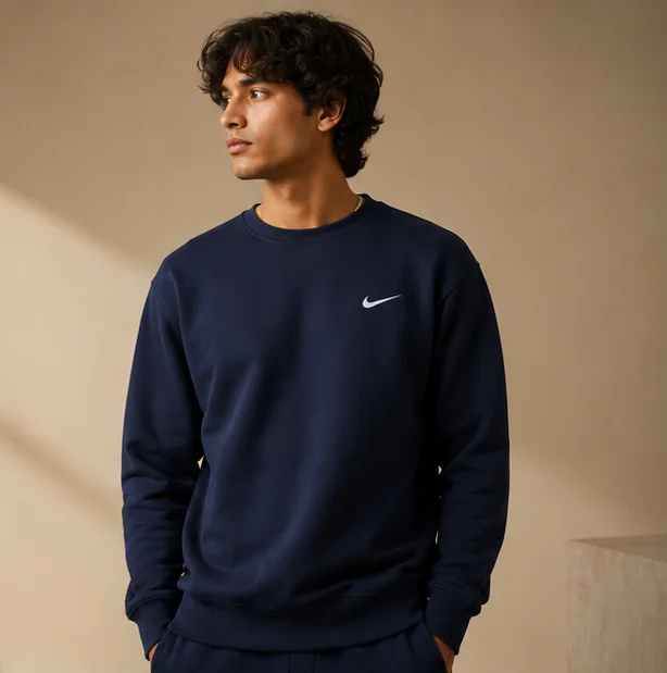 Premium Navy Blue Crewneck Sweatshirt view 3
