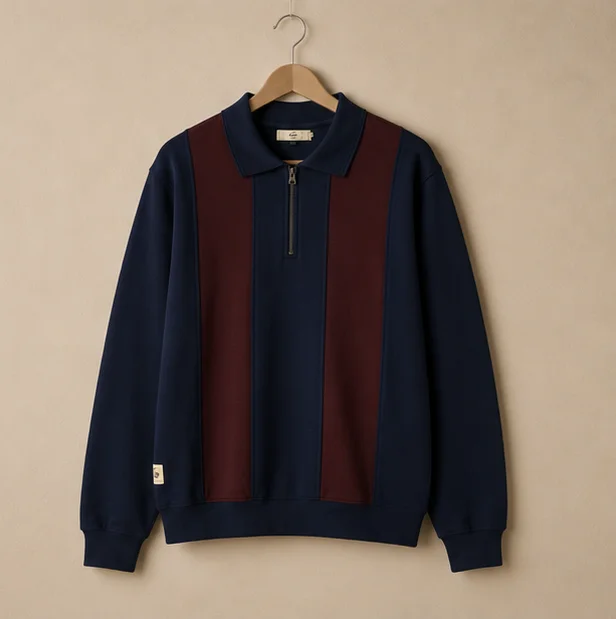 Premium Navy & Maroon Quarter-Zip Sweatshirt