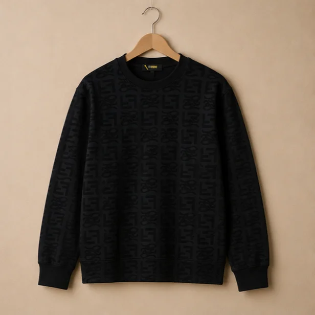 Premium Black Textured Crewneck Sweatshirt