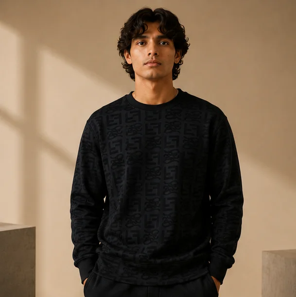 Premium Black Textured Crewneck Sweatshirt — alternate view