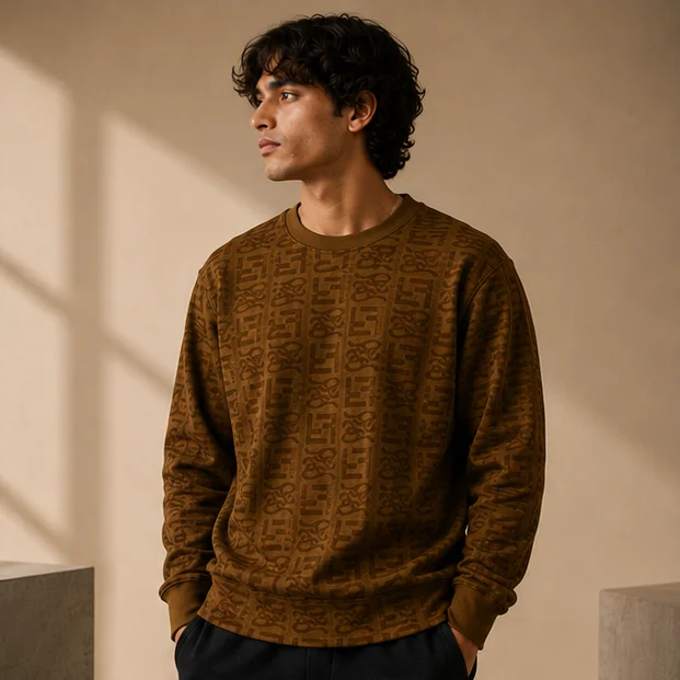Premium Brown Monogram Crewneck Sweatshirt view 3