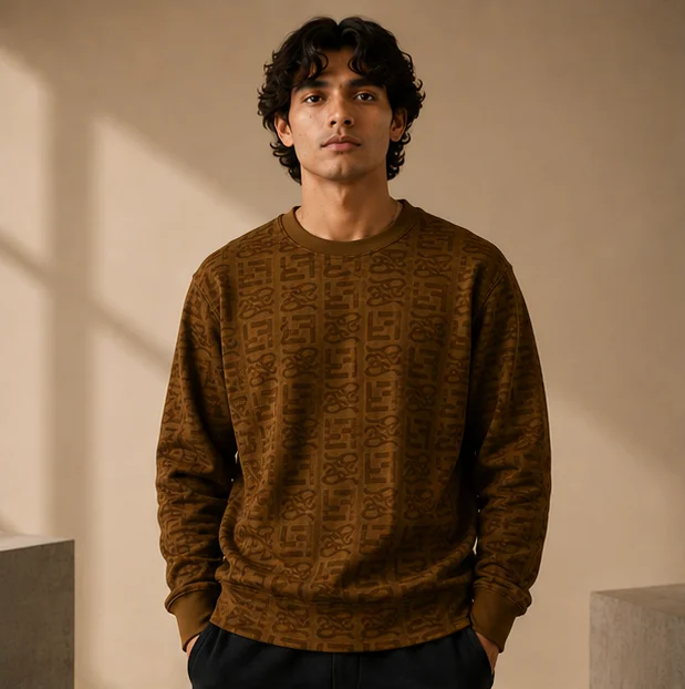 Premium Brown Monogram Crewneck Sweatshirt — alternate view
