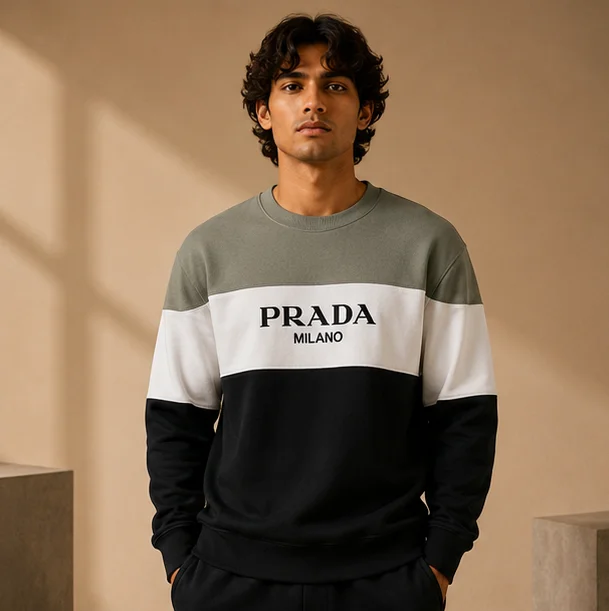 Premium Tricolor Color Block Crewneck Sweatshirt — alternate view