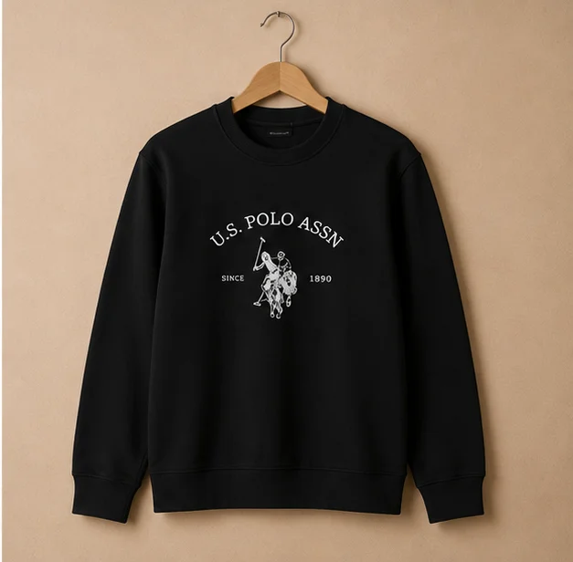 Premium Black Polo Graphic Crewneck Sweatshirt