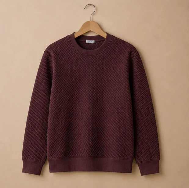 Premium Maroon Textured Crewneck Sweatshirt